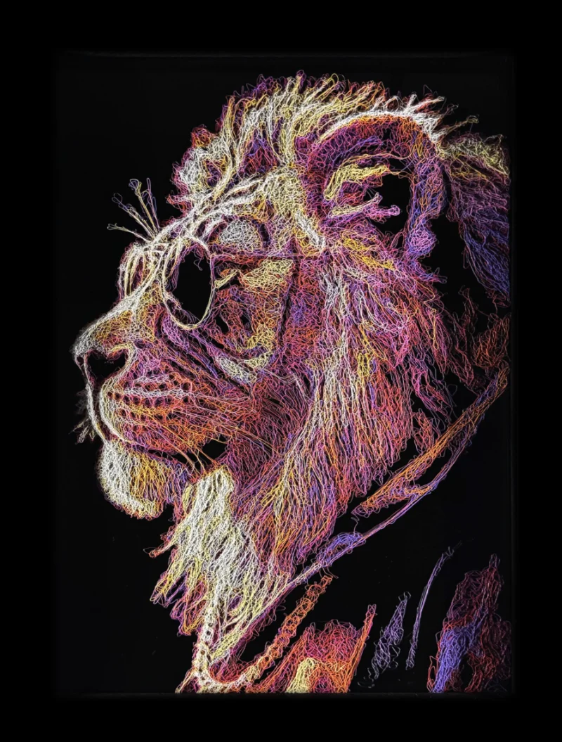 Colourful lion wearing sunglasses