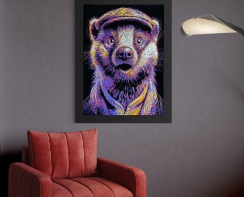 Badger painting hanging on room wall