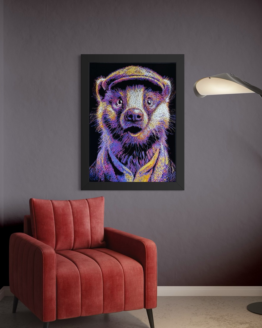 Badger painting hanging on room wall