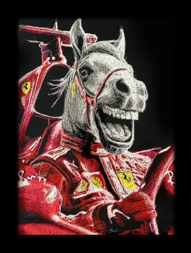 Horse driving a Ferrari